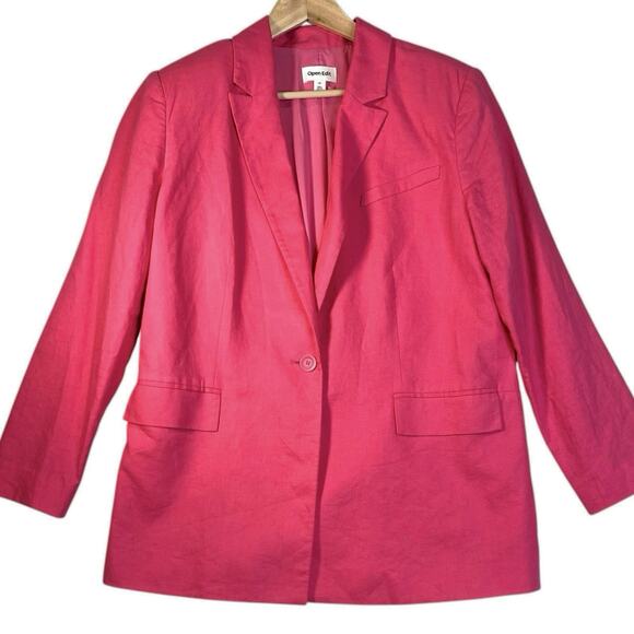 Open Edit Linen Blend Blazer Womens M‎ Pink Summer Office Casual Preppy Pinkcore - Picture 2 of 9